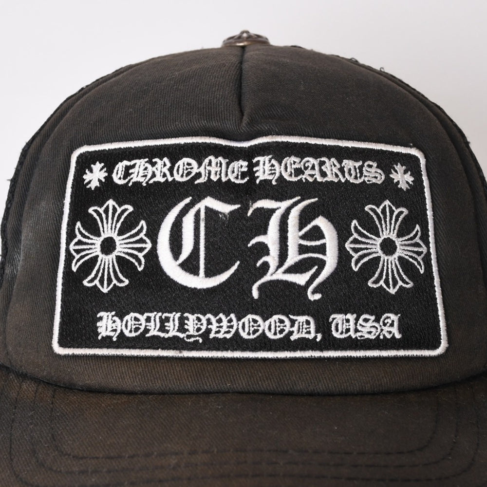 CHROME HEARTS クロムハーツ トラッカーキャップ CHロゴ刺繍 クロスボール シルバー 925 ブラック 良品 中古 4b013877