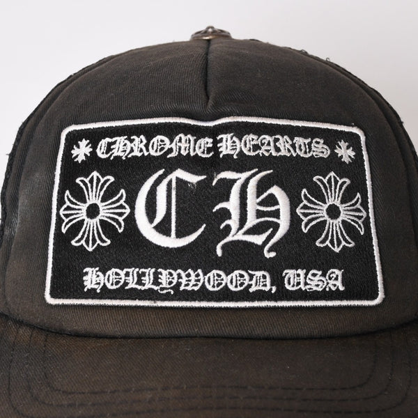 CHROME HEARTS クロムハーツ トラッカーキャップ CHロゴ刺繍 クロスボール シルバー 925 ブラック 良品 中古 4b013877