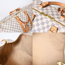 Load image into Gallery viewer, 極美品 LOUIS VUITTON ルイヴィトン ダミエ アズール キーポル55 ボストンバッグ N41429 PVC ヌメ革 ホワイト ブラウン 中古 4b013713