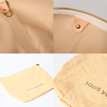 Load image into Gallery viewer, 極美品 LOUIS VUITTON ルイヴィトン ダミエ アズール キーポル55 ボストンバッグ N41429 PVC ヌメ革 ホワイト ブラウン 中古 4b013713