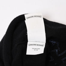 Load image into Gallery viewer, CHROME HEARTS クロムハーツ クロスパッチ フェイスマスク ニットキャップ ビーニー カシミヤ レザー ブルー ブラック 美品 中古 4b013897