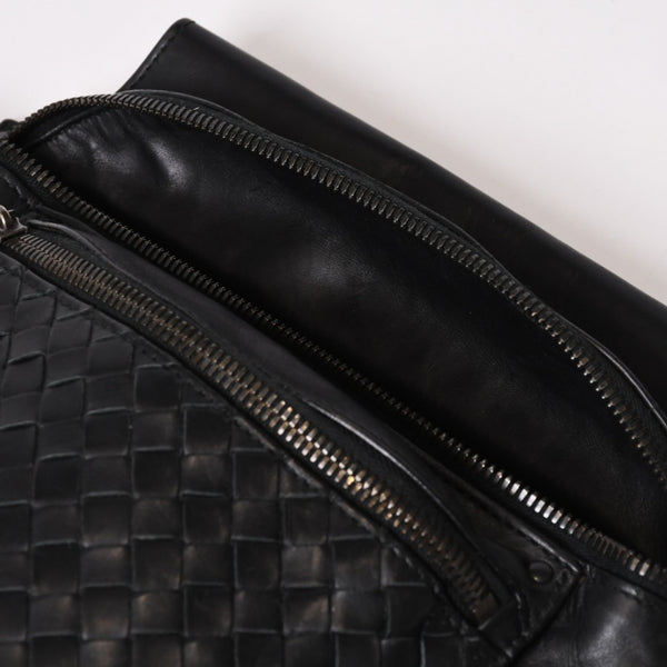 BOTTEGAVENETA ボッテガヴェネタ イントレチャート 2WAY ベルトバッグ 121604 ブラック カーフ ガンメタル金具 美品 中古 4b013473