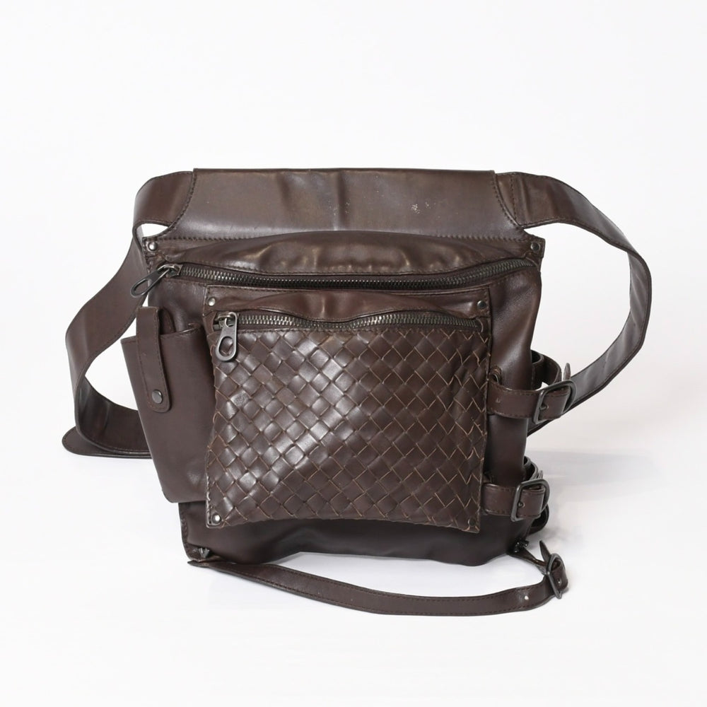 BOTTEGAVENETA ボッテガヴェネタ イントレチャート ウエストバッグ ブラウン レザー アンティークブラウン金具 美品 中古 4b013605