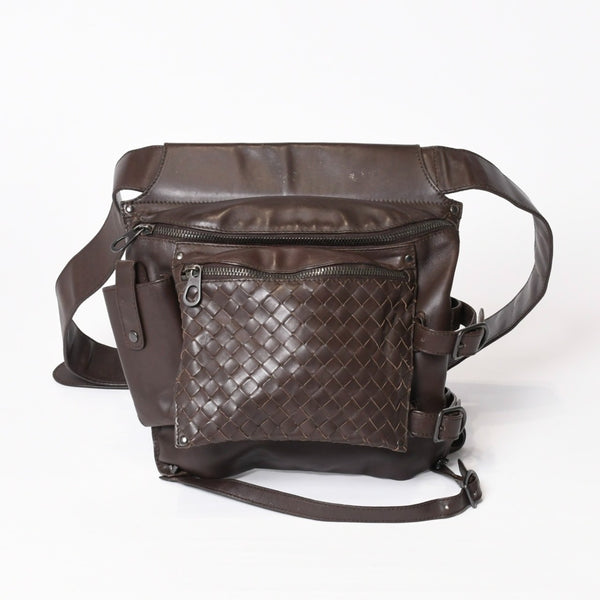 BOTTEGAVENETA ボッテガヴェネタ イントレチャート ウエストバッグ ブラウン レザー アンティークブラウン金具 美品 中古 4b013605