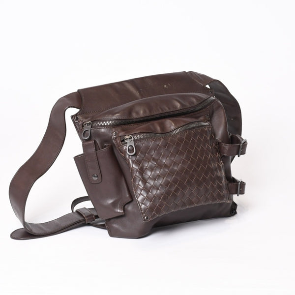 BOTTEGAVENETA ボッテガヴェネタ イントレチャート ウエストバッグ ブラウン レザー アンティークブラウン金具 美品 中古 4b013605