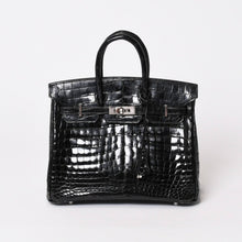 画像をギャラリービューアに読み込む, HERMES エルメス ハンドバッグ □J刻印 バーキン25 ニロティカス ブラック シルバー金具 美品 中古 4a000082