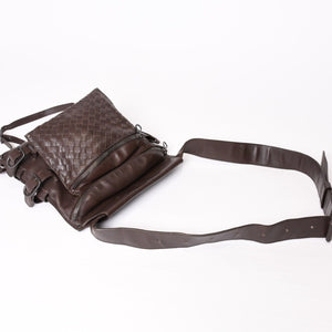 BOTTEGAVENETA ボッテガヴェネタ イントレチャート ウエストバッグ ブラウン レザー アンティークブラウン金具 美品 中古 4b013605
