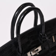 画像をギャラリービューアに読み込む, HERMES エルメス ハンドバッグ □J刻印 バーキン25 ニロティカス ブラック シルバー金具 美品 中古 4a000082