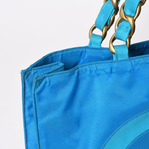 CHANEL Vintage Chanel Logo Chain Tote Bag Coco Mark Turquoise Blue Good Condition Used 4b014005