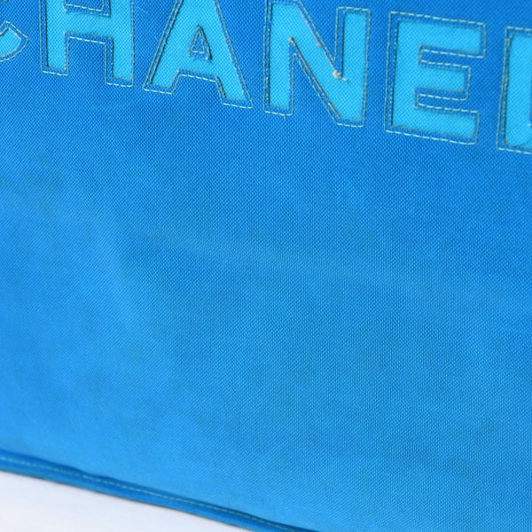 CHANEL Vintage Chanel Logo Chain Tote Bag Coco Mark Turquoise Blue Good Condition Used 4b014005