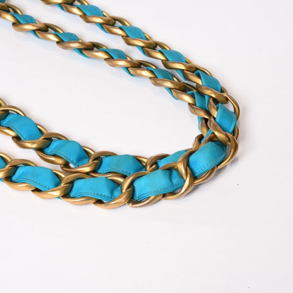 CHANEL Vintage Chanel Logo Chain Tote Bag Coco Mark Turquoise Blue Good Condition Used 4b014005
