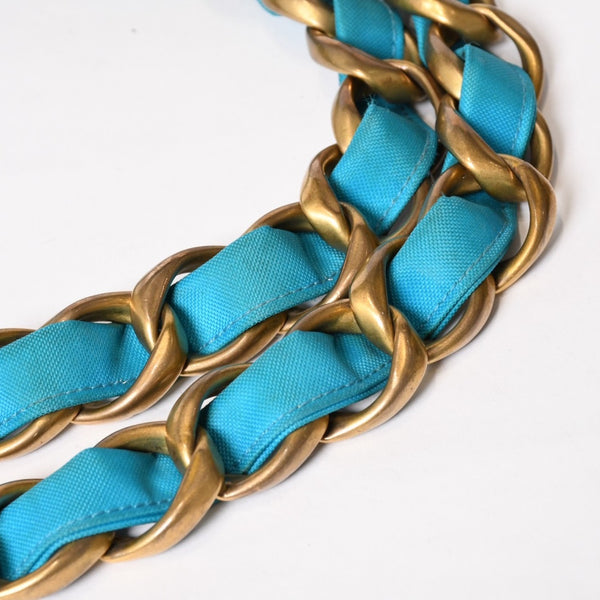 CHANEL Vintage Chanel Logo Chain Tote Bag Coco Mark Turquoise Blue Good Condition Used 4b014005