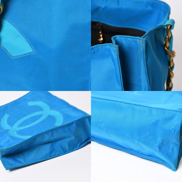 CHANEL Vintage Chanel Logo Chain Tote Bag Coco Mark Turquoise Blue Good Condition Used 4b014005