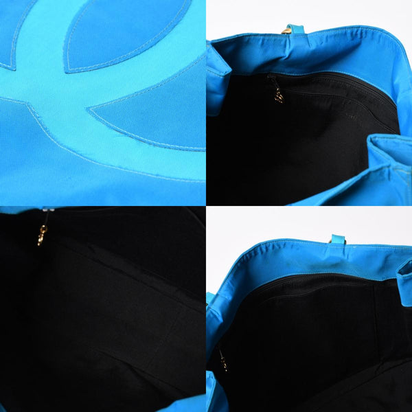 CHANEL Vintage Chanel Logo Chain Tote Bag Coco Mark Turquoise Blue Good Condition Used 4b014005