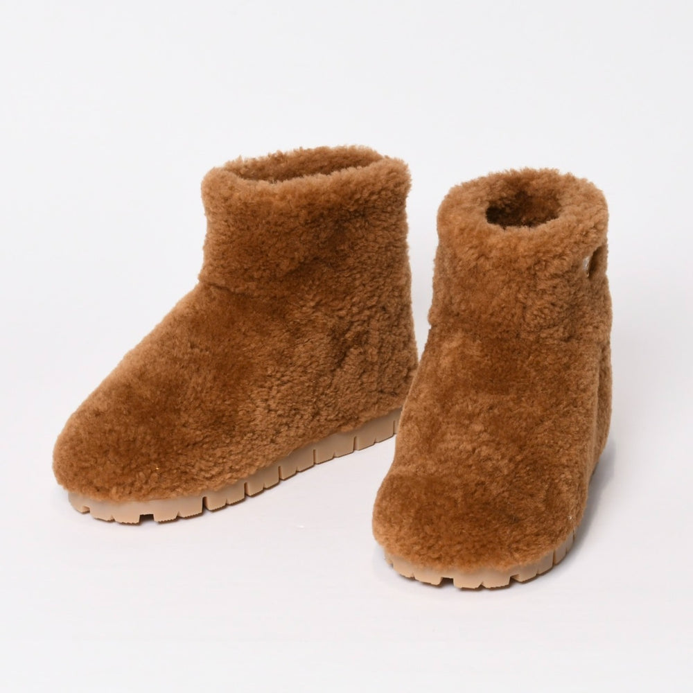 新品未使用 PRADA プラダ 24FW シアリング アンクルブーツ ショートブーツ 1T711N サイズ37 ボア ブラウン 中古 4b013855