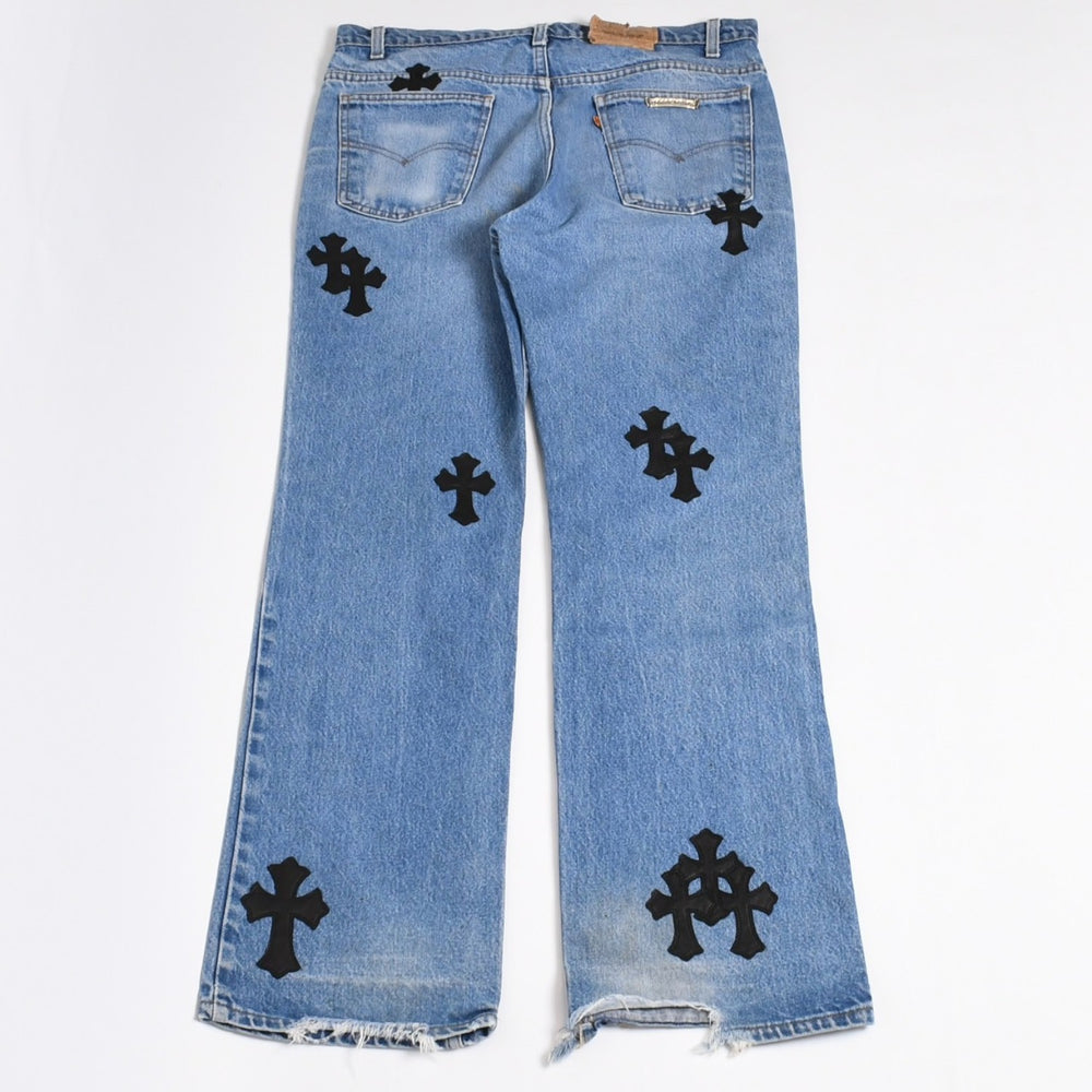Unused CHROME HEARTS Cemetery Cross Patch Denim Pants Size 36 Levi's 517 Used 4b014119