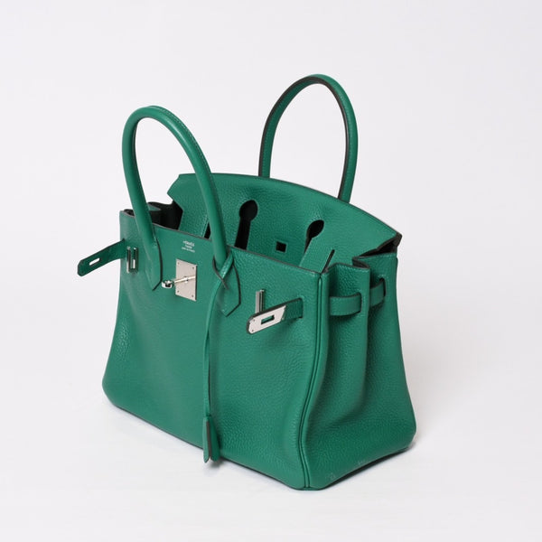 Like new HERMES Birkin 30 handbag Taurillon Clemence Vertigo x Vertfonce Silver hardware A stamp Used 4b014068