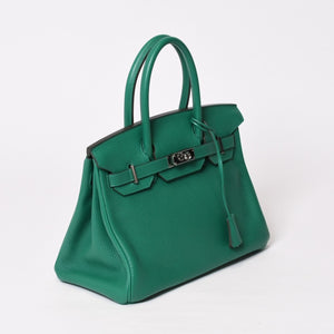 Like new HERMES Birkin 30 handbag Taurillon Clemence Vertigo x Vertfonce Silver hardware A stamp Used 4b014068