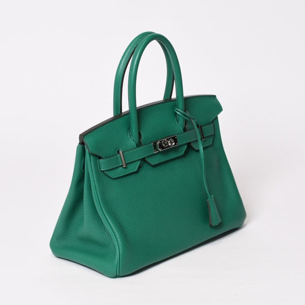 Like new HERMES Birkin 30 handbag Taurillon Clemence Vertigo x Vertfonce Silver hardware A stamp Used 4b014068