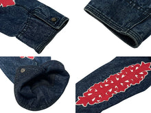 画像をギャラリービューアに読み込む, 極美品 CHROME HEARTS クロムハーツ クラシックジーン 袖フローラルクロスパッチ デニムジャケット ブルー レッド サイズXXL 中古 4b006175