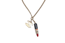 画像をギャラリービューアに読み込む, 極美品 CHANEL シャネル リップ ネックレス アクセサリー 04A刻印 7g メタル ラインストーン ブラック レッド ゴールド金具 中古 4c073928