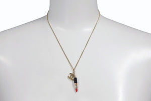極美品 CHANEL シャネル リップ ネックレス アクセサリー 04A刻印 7g メタル ラインストーン ブラック レッド ゴールド金具 中古 4c073928