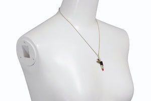 極美品 CHANEL シャネル リップ ネックレス アクセサリー 04A刻印 7g メタル ラインストーン ブラック レッド ゴールド金具 中古 4c073928