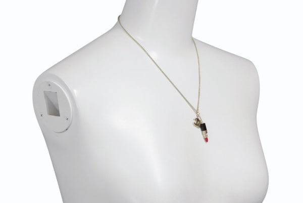 極美品 CHANEL シャネル リップ ネックレス アクセサリー 04A刻印 7g メタル ラインストーン ブラック レッド ゴールド金具 中古 4c073928
