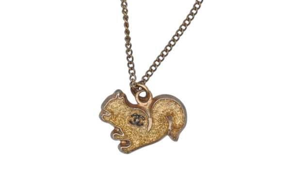 CHANEL シャネル ココマーク リス アニマル ネックレス ラメ 05A GP ゴールド イエロー ゴールド金具 美品 中古 56031