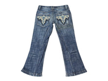 画像をギャラリービューアに読み込む, 極美品 ANTIK DENIM アンティックデニム ターコイズ装飾 刺繍 フレアデニム USA製 コットン ブルー サイズ28 中古 4b006217