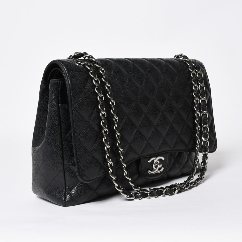 CHANEL シャネル デカマトラッセ33 チェーンショルダーバッグ 15番台 ココマーク キャビアスキン ブラック SV金具 美品 中古 4a008926