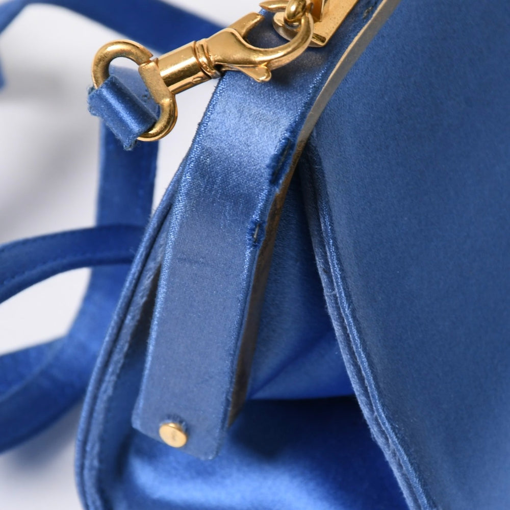 Christian Dior ディオール ヴィンテージ ミニがま口バッグ サテン カバン ブルー ゴールド 美品 中古 4a008555