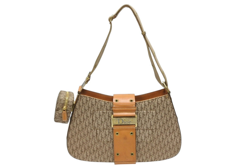 CHRISTIAN DIOR Christian Dior One Shoulder Bag Street Chic Trotter Line Beige Brown Gold Hardware Good Condition Used 4b007744