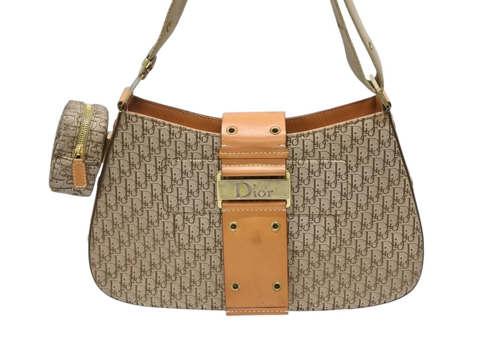CHRISTIAN DIOR Christian Dior One Shoulder Bag Street Chic Trotter Line Beige Brown Gold Hardware Good Condition Used 4b007744
