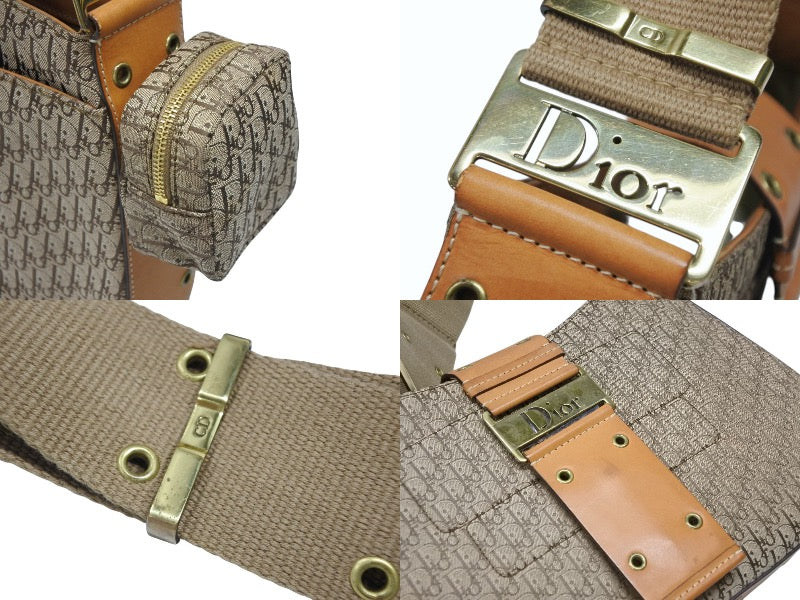 CHRISTIAN DIOR Christian Dior One Shoulder Bag Street Chic Trotter Line Beige Brown Gold Hardware Good Condition Used 4b007744