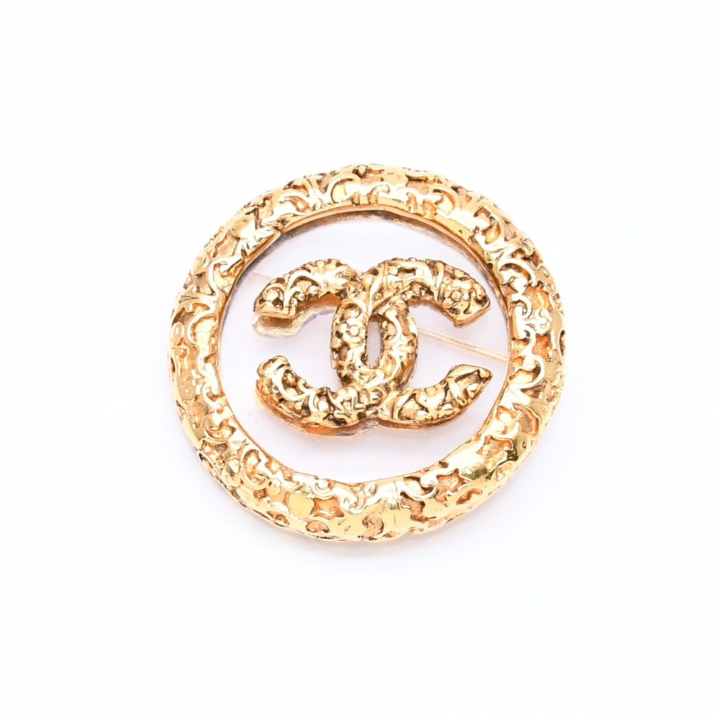 極美品 CHANEL シャネル ココマーク ブローチ 重量約23.3g 93A刻印 GP メタル ゴールド ガラス ヴィンテージ 中古 4c069693