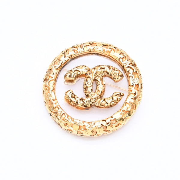 極美品 CHANEL シャネル ココマーク ブローチ 重量約23.3g 93A刻印 GP メタル ゴールド ガラス ヴィンテージ 中古 4c069693