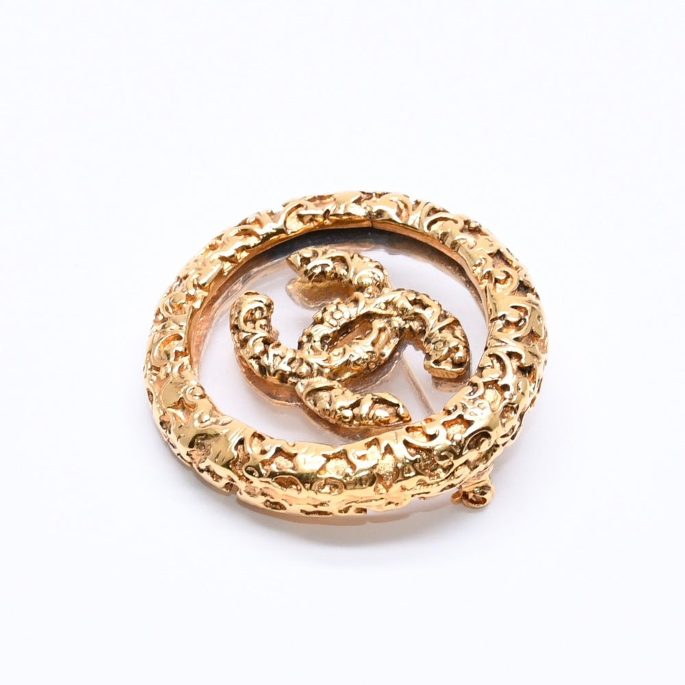 極美品 CHANEL シャネル ココマーク ブローチ 重量約23.3g 93A刻印 GP メタル ゴールド ガラス ヴィンテージ 中古 4c069693