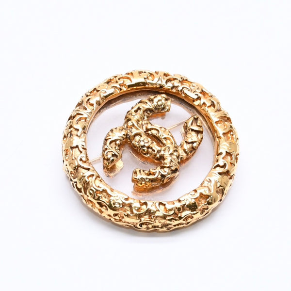 極美品 CHANEL シャネル ココマーク ブローチ 重量約23.3g 93A刻印 GP メタル ゴールド ガラス ヴィンテージ 中古 4c069693