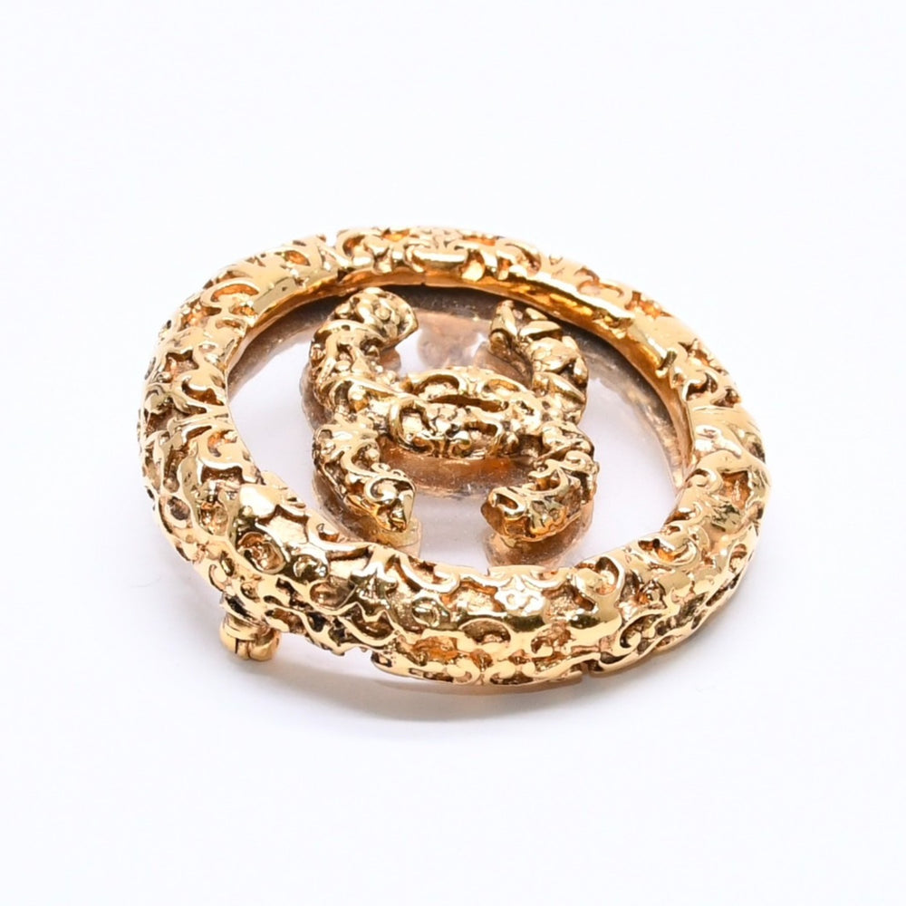 Very Good Condition CHANEL Coco Mark Brooch Weight Approx. 23.3g 93A Engraved GP Metal Gold Glass Vintage Used 4c069693