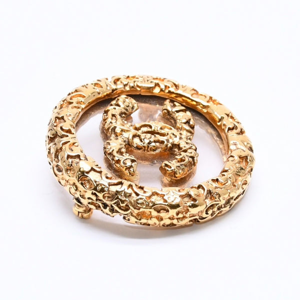 極美品 CHANEL シャネル ココマーク ブローチ 重量約23.3g 93A刻印 GP メタル ゴールド ガラス ヴィンテージ 中古 4c069693