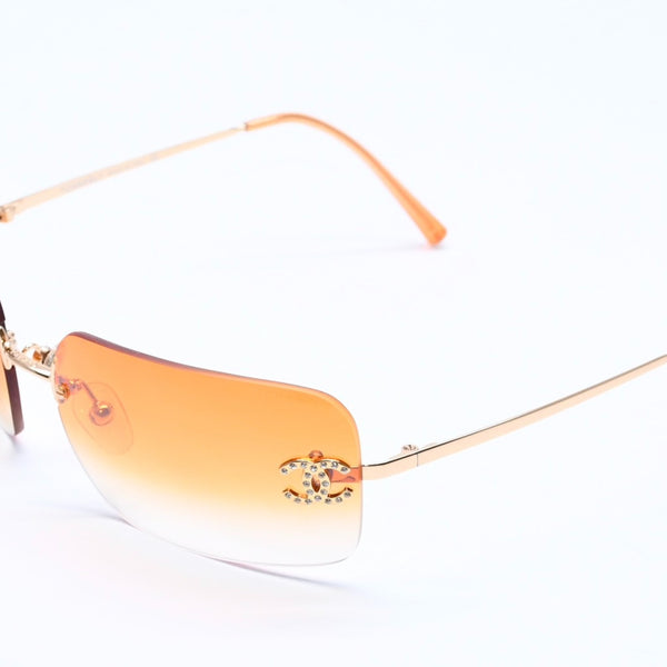 極美品 CHANEL シャネル サングラス リムレス ココマーク ラインストーン オレンジレンズ 4017-D 62◻︎17 120 中古 4a004995