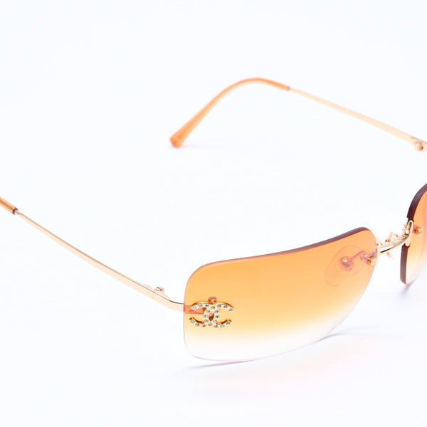 極美品 CHANEL シャネル サングラス リムレス ココマーク ラインストーン オレンジレンズ 4017-D 62◻︎17 120 中古 4a004995