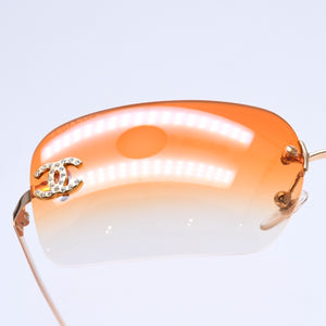 極美品 CHANEL シャネル サングラス リムレス ココマーク ラインストーン オレンジレンズ 4017-D 62◻︎17 120 中古 4a004995