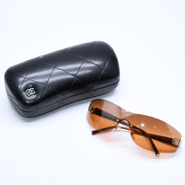CHANEL シャネル サングラス シームレス ゴールド金具 オレンジ ブラウン 4019 138/60 120 美品 中古 4a004996