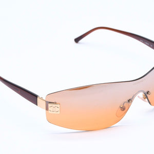 CHANEL シャネル サングラス シームレス ゴールド金具 オレンジ ブラウン 4019 138/60 120 美品 中古 4a004996