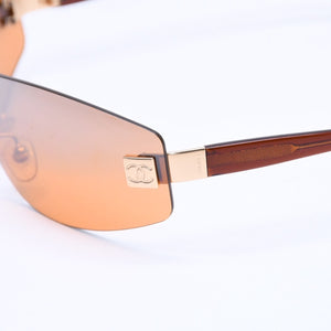 CHANEL シャネル サングラス シームレス ゴールド金具 オレンジ ブラウン 4019 138/60 120 美品 中古 4a004996