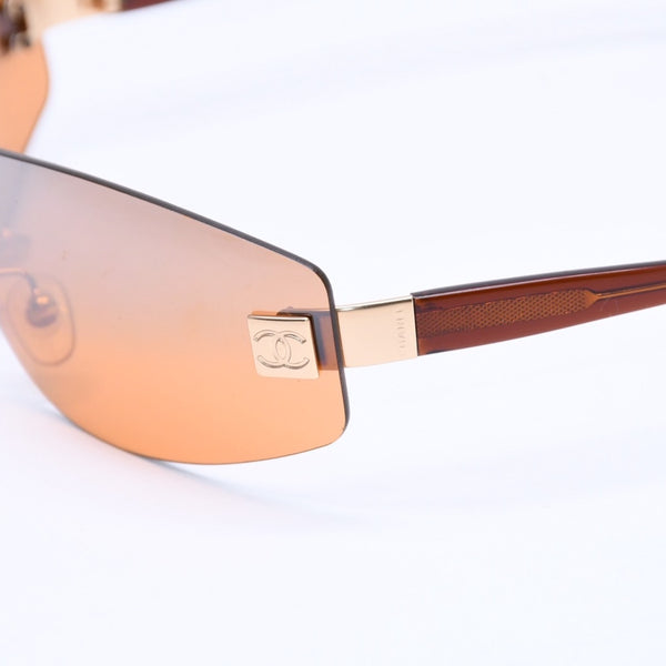 CHANEL シャネル サングラス シームレス ゴールド金具 オレンジ ブラウン 4019 138/60 120 美品 中古 4a004996