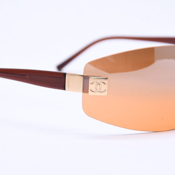 CHANEL シャネル サングラス シームレス ゴールド金具 オレンジ ブラウン 4019 138/60 120 美品 中古 4a004996