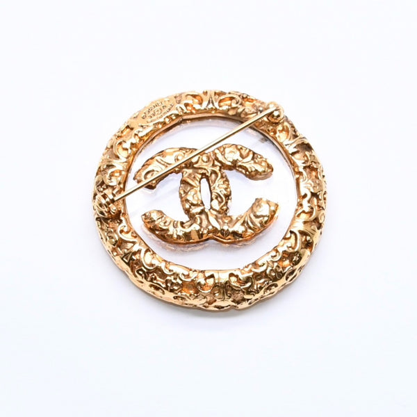 極美品 CHANEL シャネル ココマーク ブローチ 重量約23.3g 93A刻印 GP メタル ゴールド ガラス ヴィンテージ 中古 4c069693